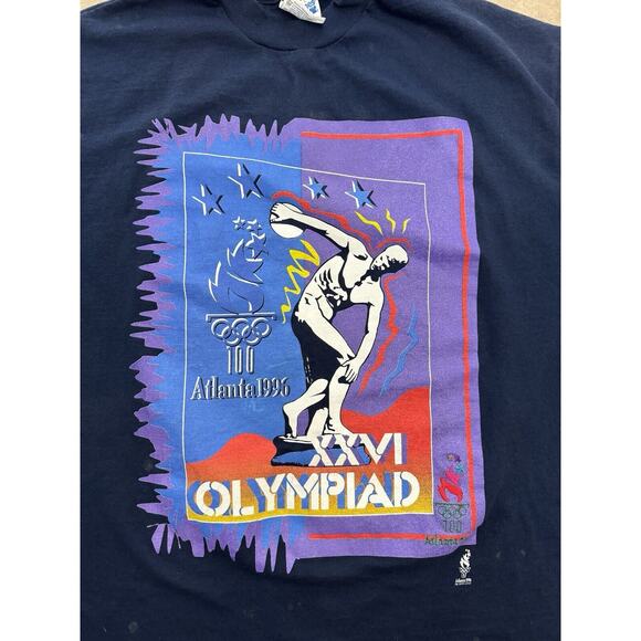 Atlanta Olympics 1996 Vintage Navy Blue T-Shirt Tee Size L Olympiad - Picture 2 of 11